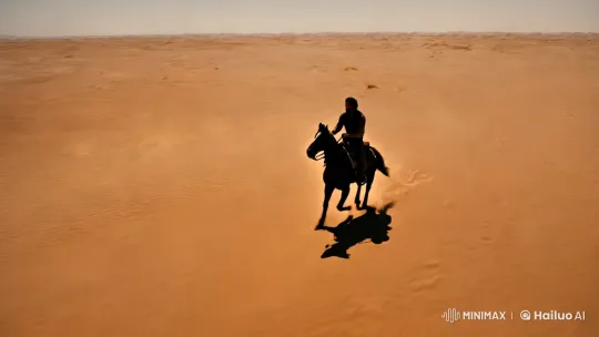 Adventurer Evades Peril in Desolate Desert Chase – AI Generated Video | Hailuo AI
