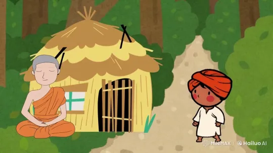 Monk Meditates Beside Hut in Tranquil Forest – AI Generated Video | Hailuo AI