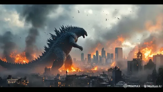Godzilla's Rampage Destroys Cityscape in Cinematic Chaos – AI Generated Video | Hailuo AI