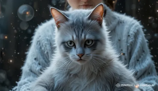 Tranquil Cat Amidst Magical Bubbles and Sparkles – AI Generated Video | Hailuo AI
