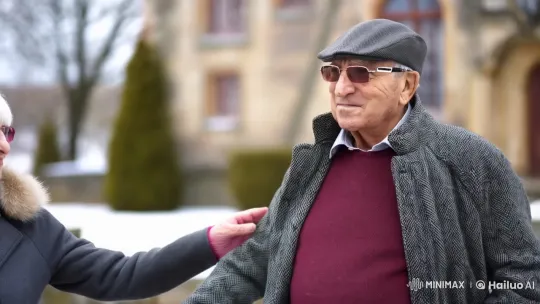 Elderly Couple Embraces in Winter's Charm – AI Generated Video | Hailuo AI