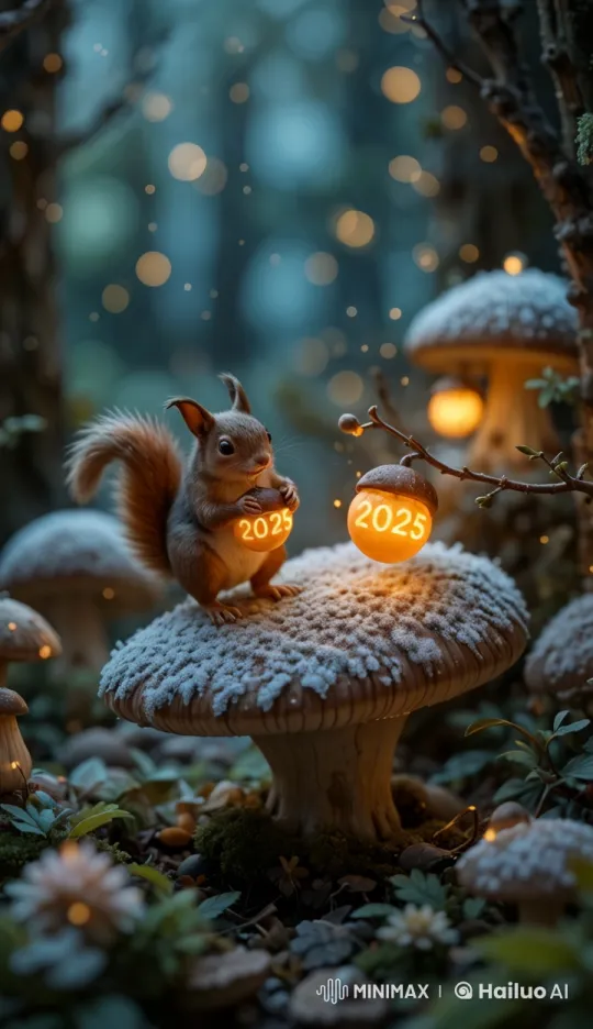 Magical Squirrels Celebrate New Year in Enchanted Forest – AI Generated Video | Hailuo AI