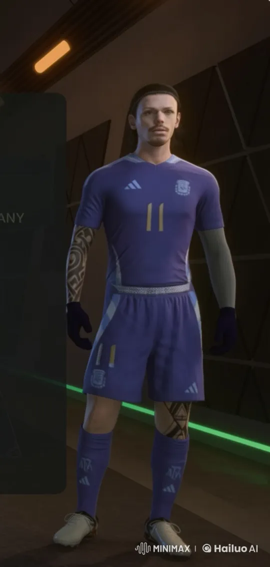 Football Player in Purple Kit Smokes in Modern Room – AI Generated Video | Hailuo AI