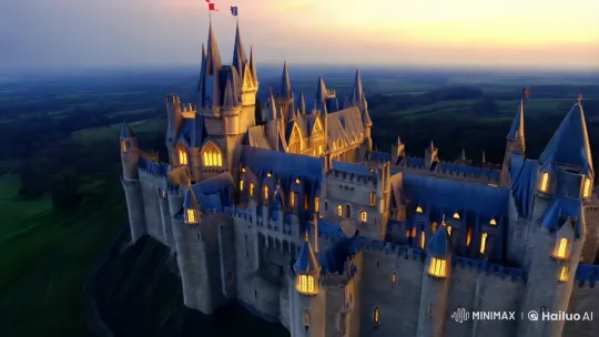 Aerial View of Twilight Castle to Cozy Gryffindor Common Room – AI Generated Video | Hailuo AI