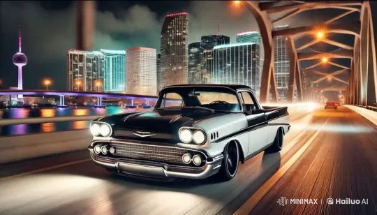 Chevrolet El Camino Glides Across Illuminated Bridge – AI Generated Video | Hailuo AI