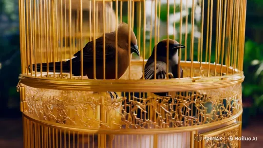 Golden Birdcage: Birds' Flight into Lush Freedom – AI Generated Video | Hailuo AI