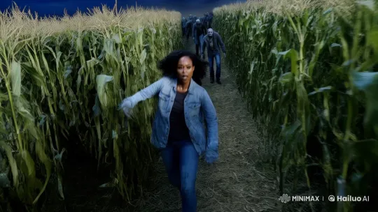Woman Flees Zombies Through Cornfield in High-Tension Scene – AI Generated Video | Hailuo AI
