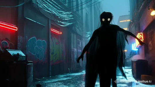Mysterious Shadow Figure in a Dystopian Alley – AI Generated Video | Hailuo AI
