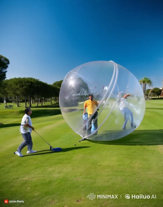 Animated Golf Scene: Person in Ball Hit Into Sky – AI Generated Video | Hailuo AI