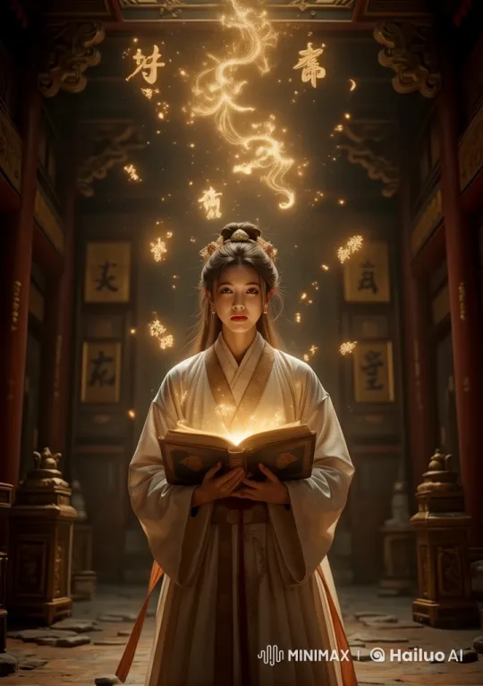 Ancient Temple: Protagonist with Mystical Book in Enchanted Setting – AI Generated Video | Hailuo AI