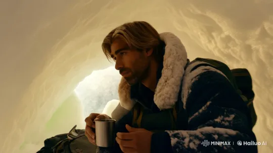 Arctic Explorer Reflects in Cozy Igloo Light – AI Generated Video | Hailuo AI