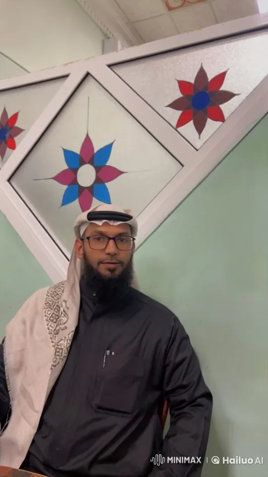 Man in Black Thawb Smoking Against Decorative Background – AI Generated Video | Hailuo AI