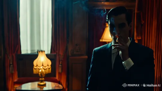 Contemplative Figure in Opulent Room with Smoke – AI Generated Video | Hailuo AI