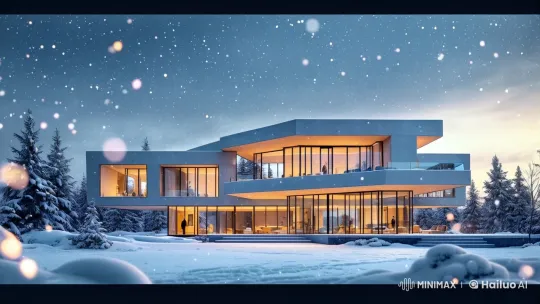 Luxurious Avant-Garde House Winter Walkthrough in Pixar Disney Style – AI Generated Video | Hailuo AI