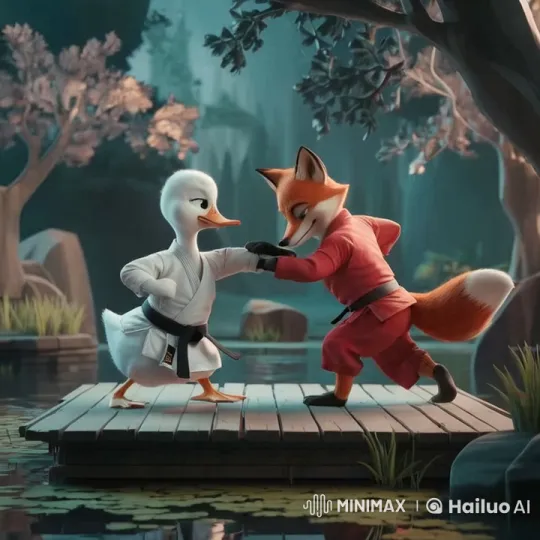 Animals in Martial Arts: Duck vs. Fox Karate Showdown – AI Generated Video | Hailuo AI