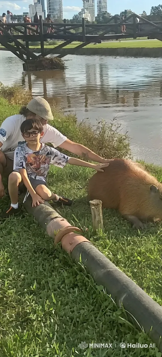 Capybara and Boy Bond in Sunny Park by River – AI Generated Video | Hailuo AI