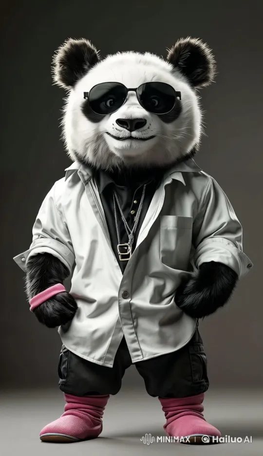 Graceful Panda in Stylish Outfit with Joyful Jumping – AI Generated Video | Hailuo AI