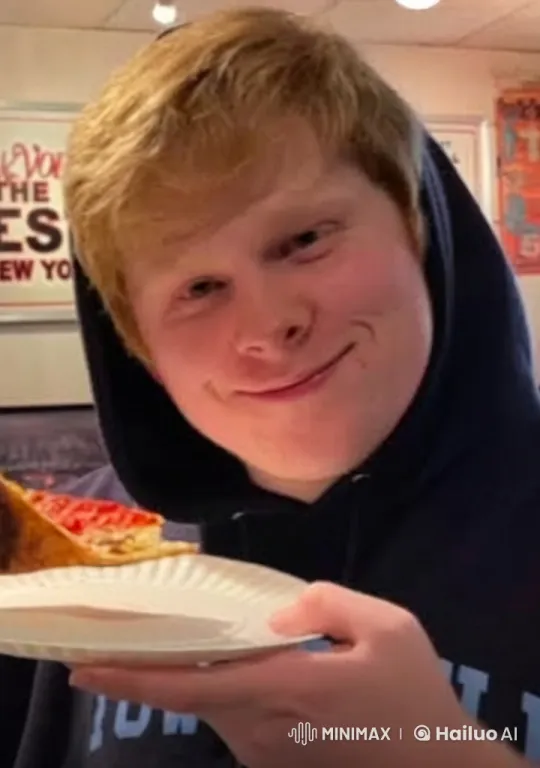 Person Devours Pizza with Exaggerated Bites – AI Generated Video | Hailuo AI