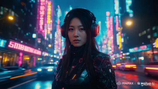 Futuristic Cyberpunk Cityscape in Live2D with Neon Lights and Flying Vehicles – AI Generated Video | Hailuo AI
