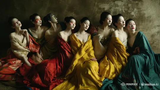Elegant Women Chat Gracefully in Textured Room – AI Generated Video | Hailuo AI