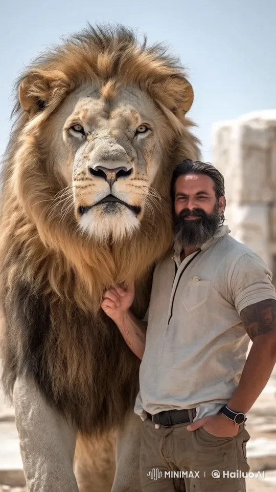 Man and Lion Bonding in Live2D Animation – AI Generated Video | Hailuo AI