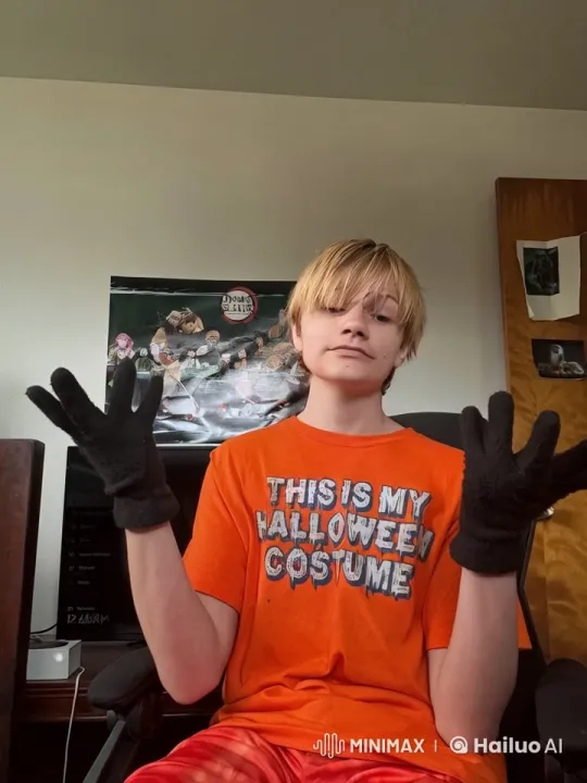 Person Surprised in Costume Amidst Static Room Scene – AI Generated Video | Hailuo AI