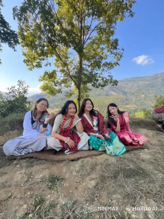 Women in Traditional Attire Joyfully Run in Scenic Landscape – AI Generated Video | Hailuo AI