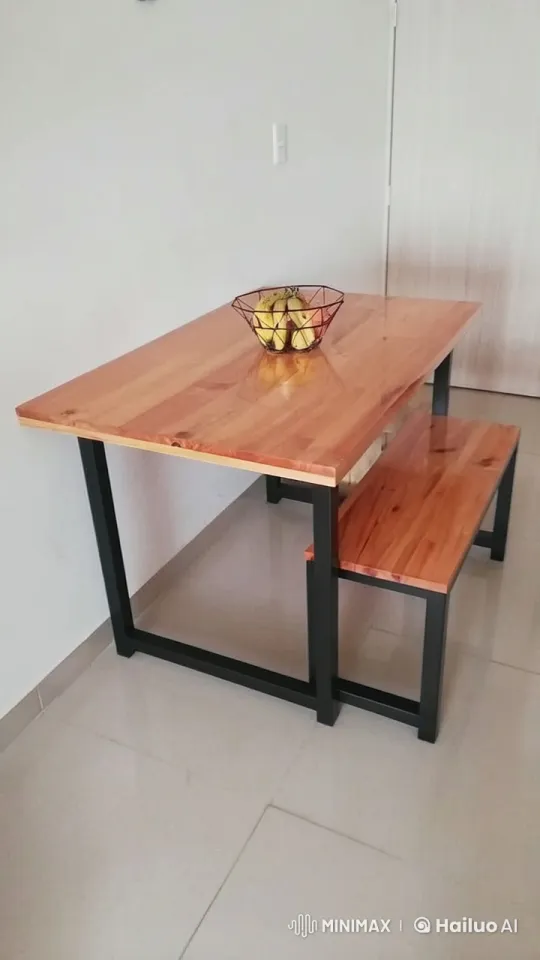 Minimalist Dining Scene with Reflective Wood and Moving Fruit Basket – AI Generated Video | Hailuo AI