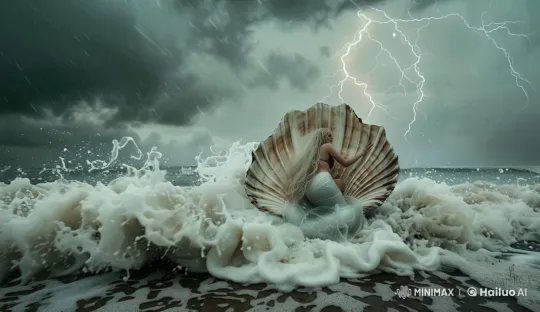 Dramatic Mermaid in Stormy Seascape Live2D Animation – AI Generated Video | Hailuo AI