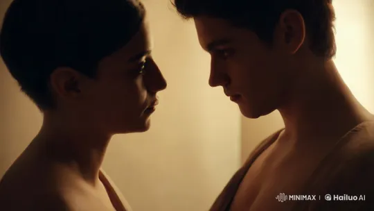 Intimate Minimalist Scene with Slow-Motion Kiss – AI Generated Video | Hailuo AI