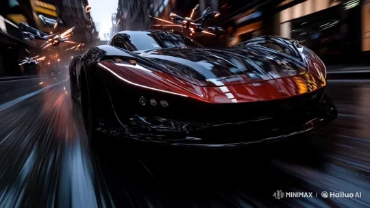 Futuristic Car Chase with Drones on Neon Highway – AI Generated Video | Hailuo AI
