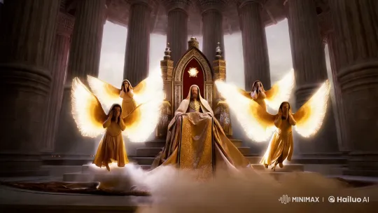 Divine Majesty: Seraphim Adore from Elevated Throne – AI Generated Video | Hailuo AI