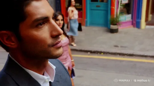 Flirtatious Man Amidst Bustling Street Scene – AI Generated Video | Hailuo AI