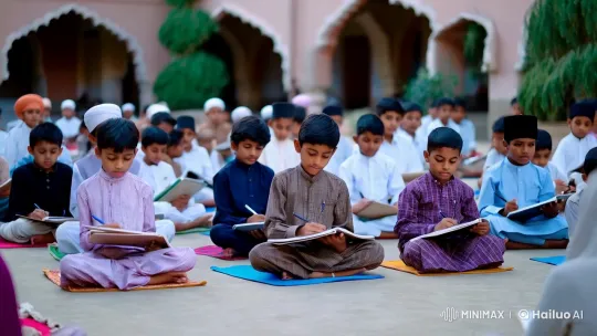 Muslim Children Studying in Peaceful Courtyard – AI Generated Video | Hailuo AI