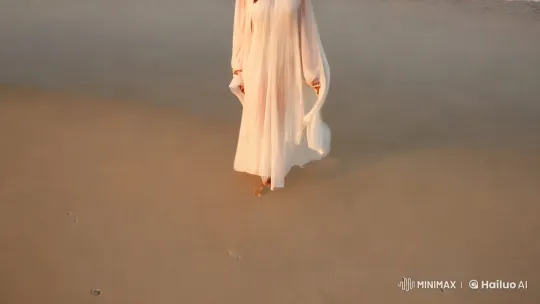 Serene Woman on Tropical Beach at Dusk – AI Generated Video | Hailuo AI