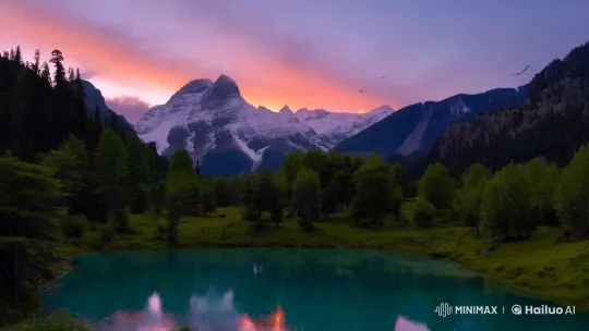 4K Dawn: Majestic Mountain Lake Reflection – AI Generated Video | Hailuo AI