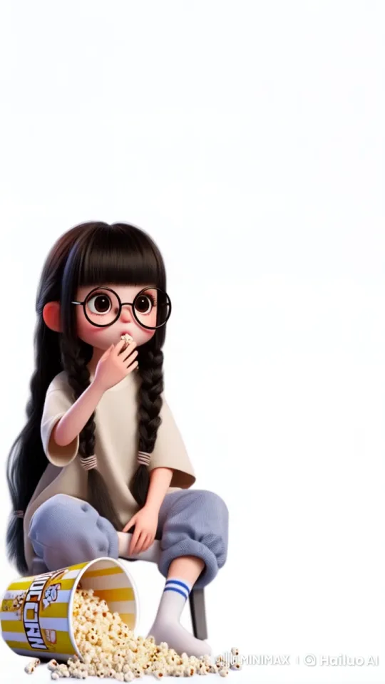Young Girl Complains While Eating Popcorn in Live2D Video – AI Generated Video | Hailuo AI