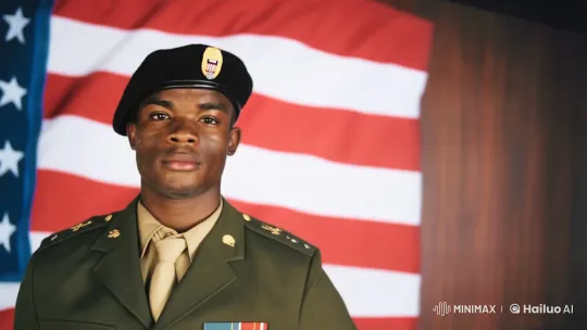 Proud Military Man Showcases Strength in Patriotic Setting – AI Generated Video | Hailuo AI