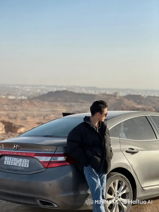 Person Smoking by Hyundai Azera in Arid Landscape – AI Generated Video | Hailuo AI