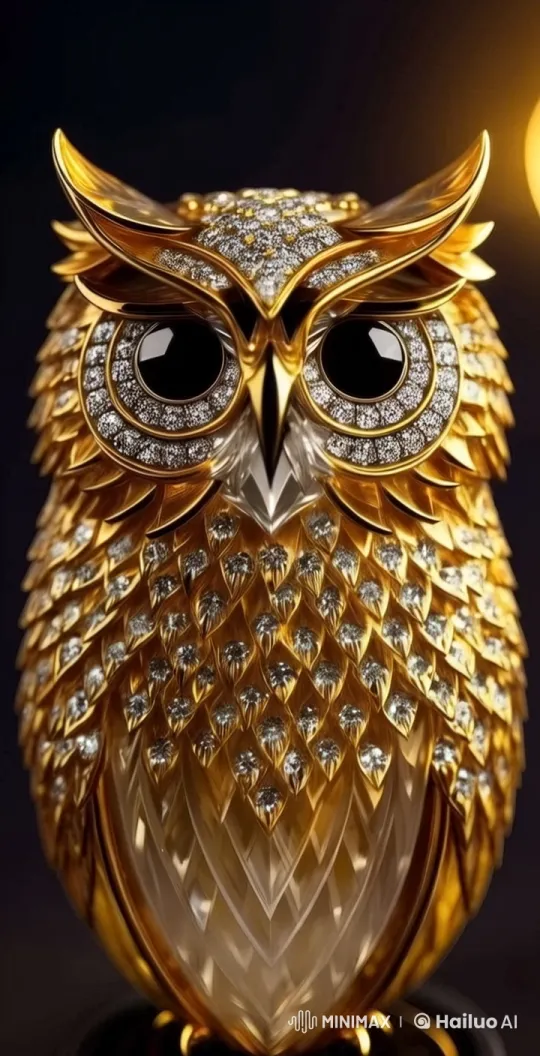 Golden Owl Adorned with Diamonds in Live2D Animation – AI Generated Video | Hailuo AI