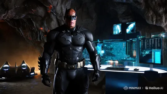 Dwayne Johnson as Batman in a High-Tech Batcave – AI Generated Video | Hailuo AI
