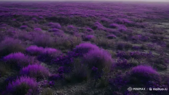 Dreamy Panorama of Swaying Purple Prairie Planet – AI Generated Video | Hailuo AI