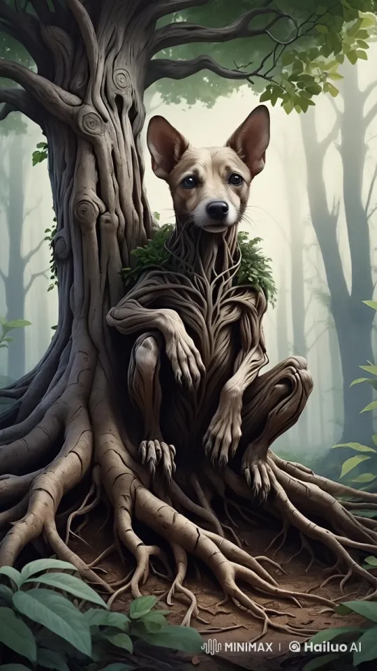 Mystical Forest: Sad Dog Fends Off Sinister Trees – AI Generated Video | Hailuo AI