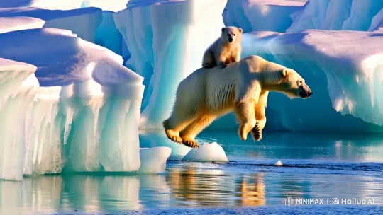 Majestic Polar Bear Leaps Over Arctic Ice – AI Generated Video | Hailuo AI