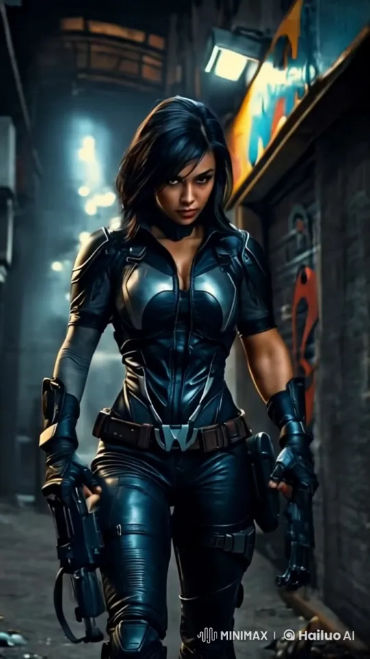 Cyberpunk Warrior Fires Dual Weapons in Alley – AI Generated Video | Hailuo AI
