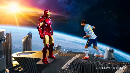 Fantasy Fusion: Iron Man Meets Messi in Surreal Battle – AI Generated Video | Hailuo AI