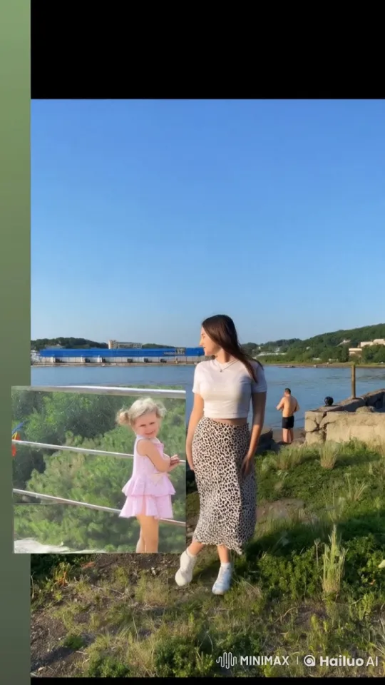 Young Woman Shows Affection to Little Girl by Water – AI Generated Video | Hailuo AI