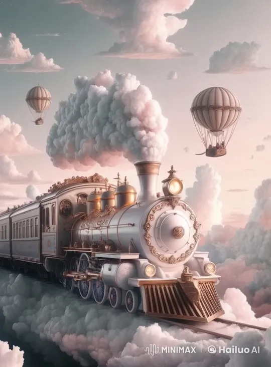 Majestic Cloud Train with Golden Filigree in Ethereal Sky – AI Generated Video | Hailuo AI