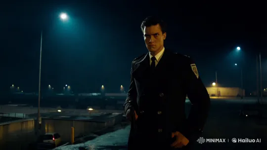 Nocturnal Security Guard's Vigilance Amidst Industrial Shadows – AI Generated Video | Hailuo AI