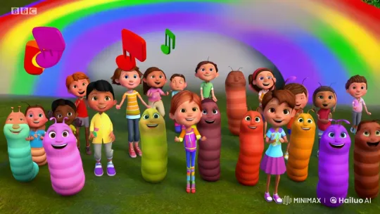 Children and Worms Dance Under Rainbow in Whimsical Pixar-Style Clip – AI Generated Video | Hailuo AI